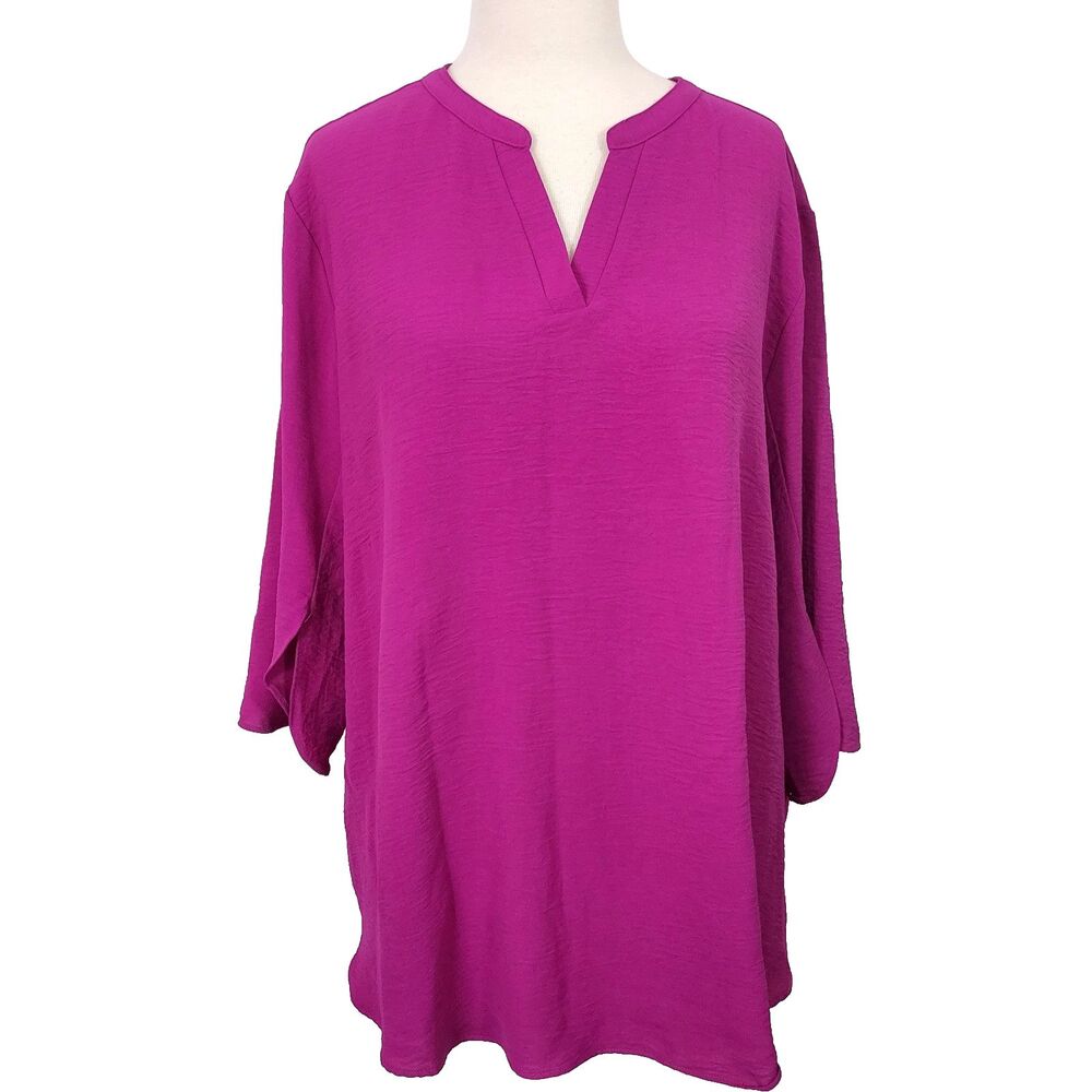 Your Style Tunic Top Blouse Raspberry Womens Size 2XL Crinkled Flowy Colorful